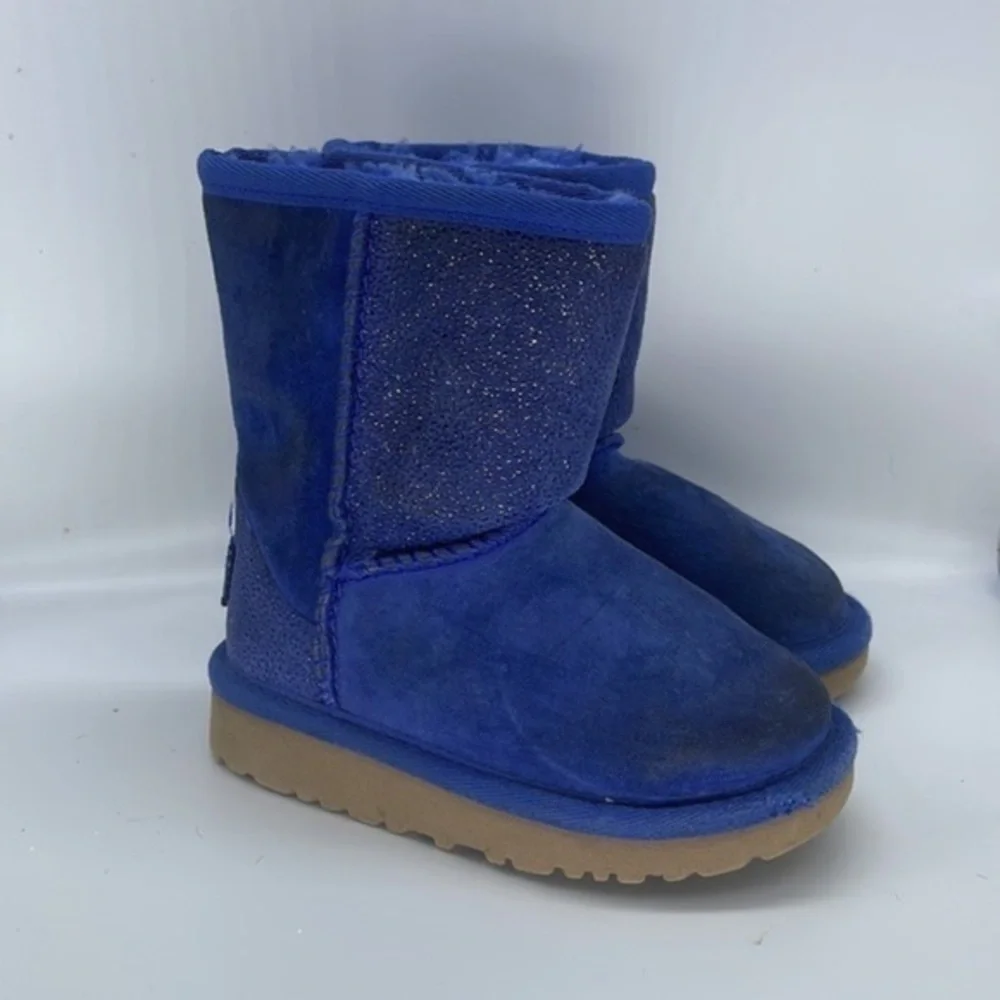 Uggs Milky Way Dark Denim Blue Sparkle Suede Fur Boots girls 7